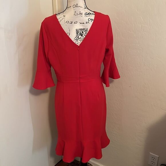 White House Black House Red Bell Sleeve Ruffle Hem Dress Feminine Contemporary - Picture 3 of 13